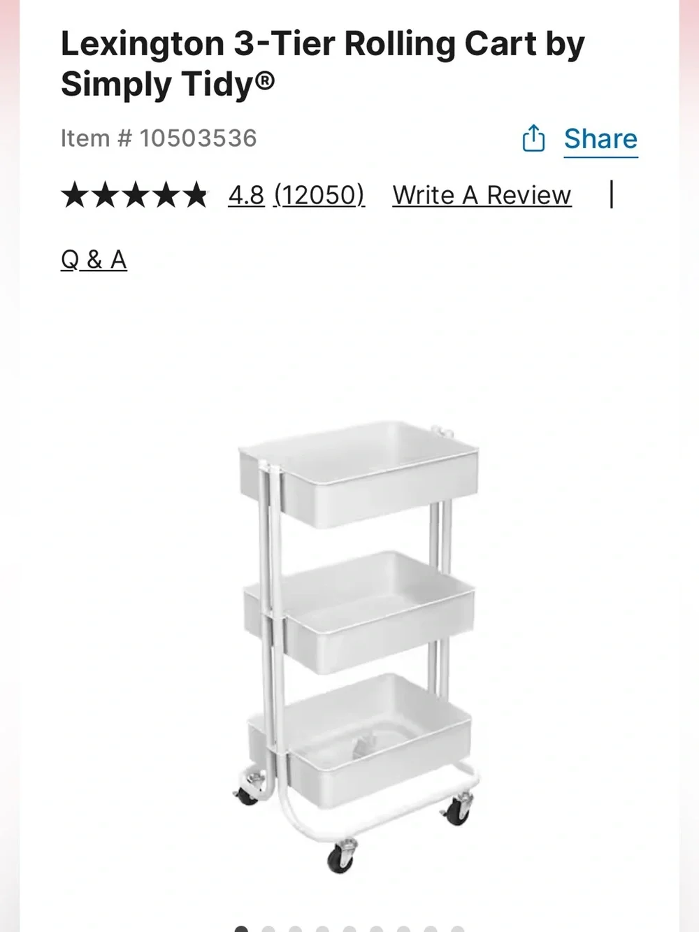 Lexington White 3-Tier Rolling Organizer Cart storage supplies party bar shelves - Picture 1 of 5